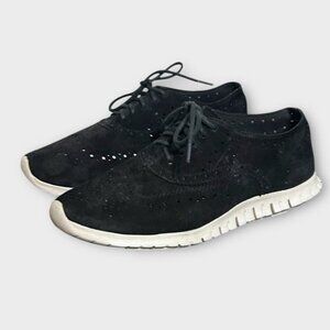 Cole Haan ZERØGRAND Suede Wingtip Oxfords 8 Black Work Preppy Casual Travel EUC